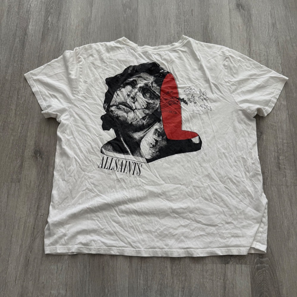 AllSaints Graphic T-Shirt White Statue Bust Red Accent Short Sleeve Small